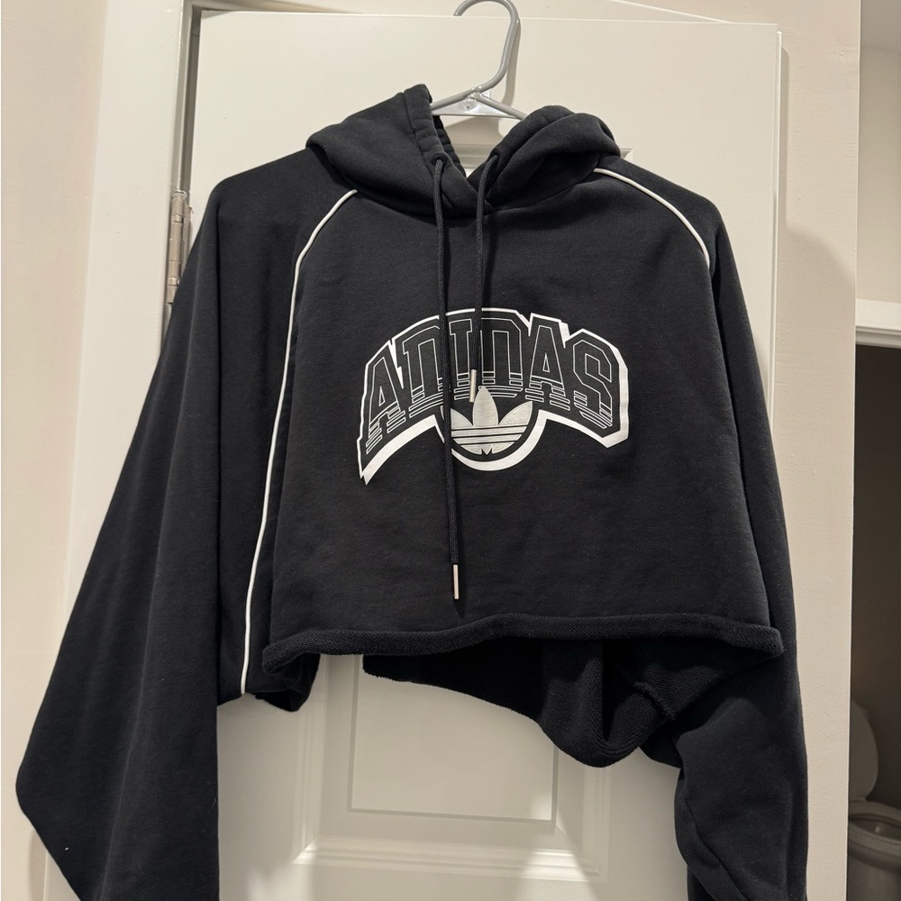 Adidas Black and White Cropped Hoodie